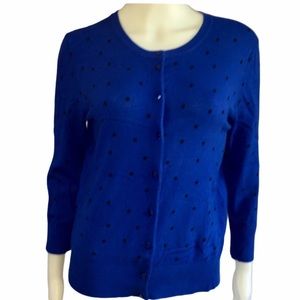 Cable & Gauge Blue Polka Dot Button Up Sweater Med